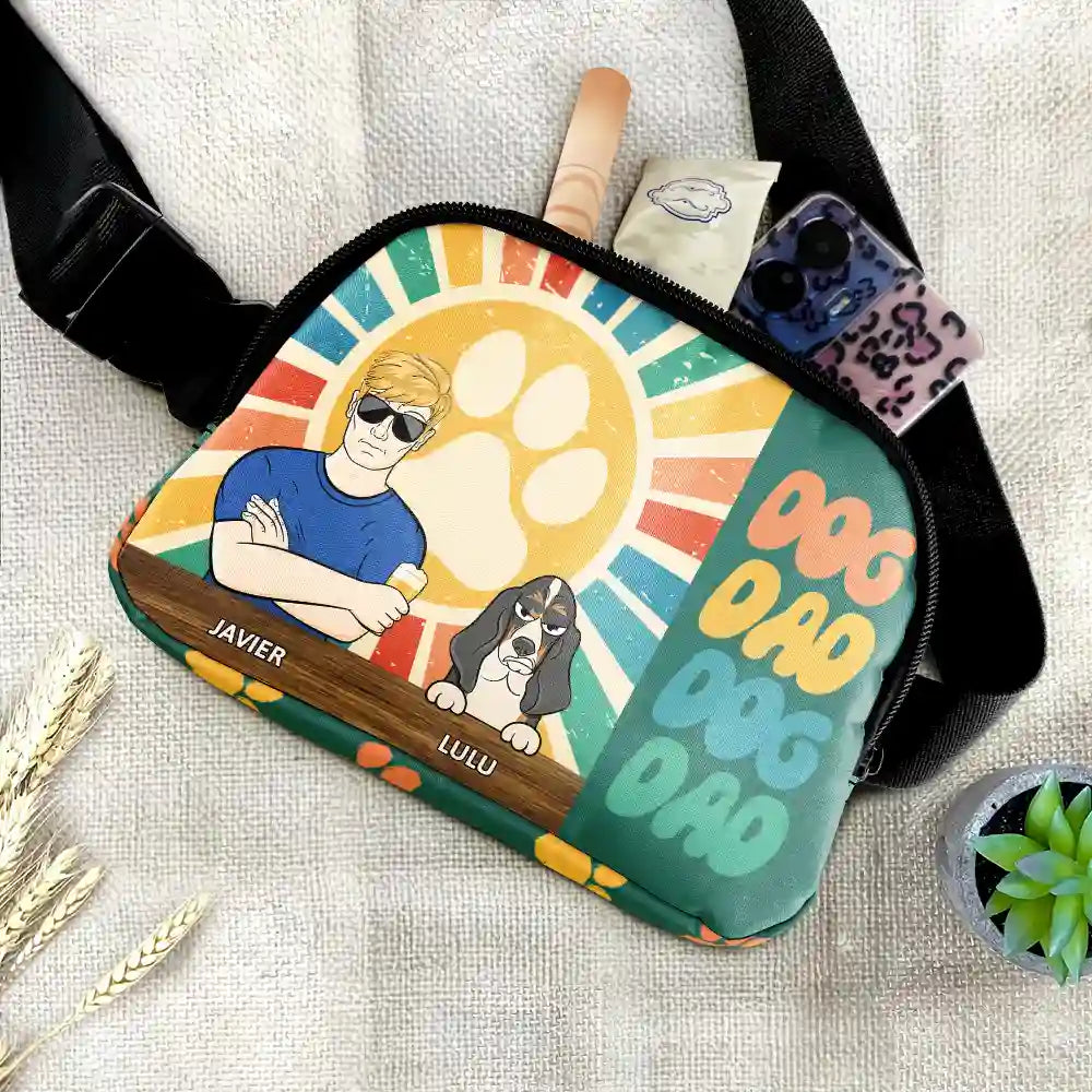Gift For Men, Gift For Father, Dog Lovers, Dog Dad, Happy, Gift For Husband, Gift For Yourself - Retro Dog Dad - Personalized Crossbody Belt Bag
