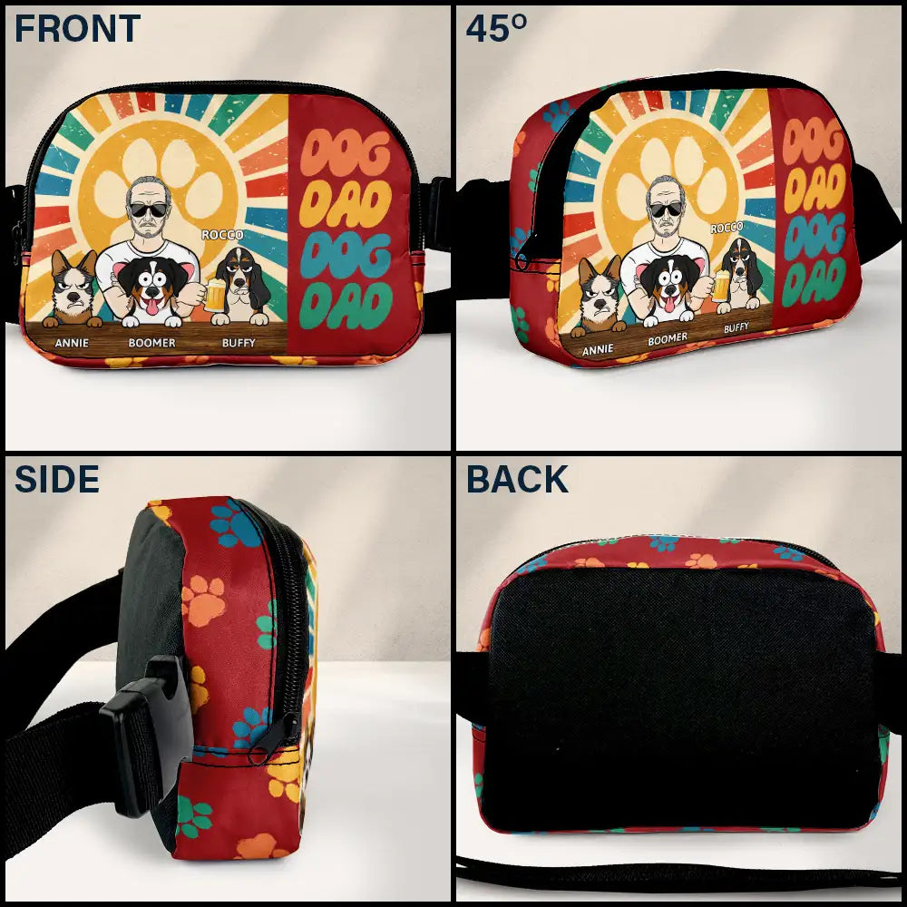 Gift For Men, Gift For Father, Dog Lovers, Dog Dad, Happy, Gift For Husband, Gift For Yourself - Retro Dog Dad - Personalized Crossbody Belt Bag
