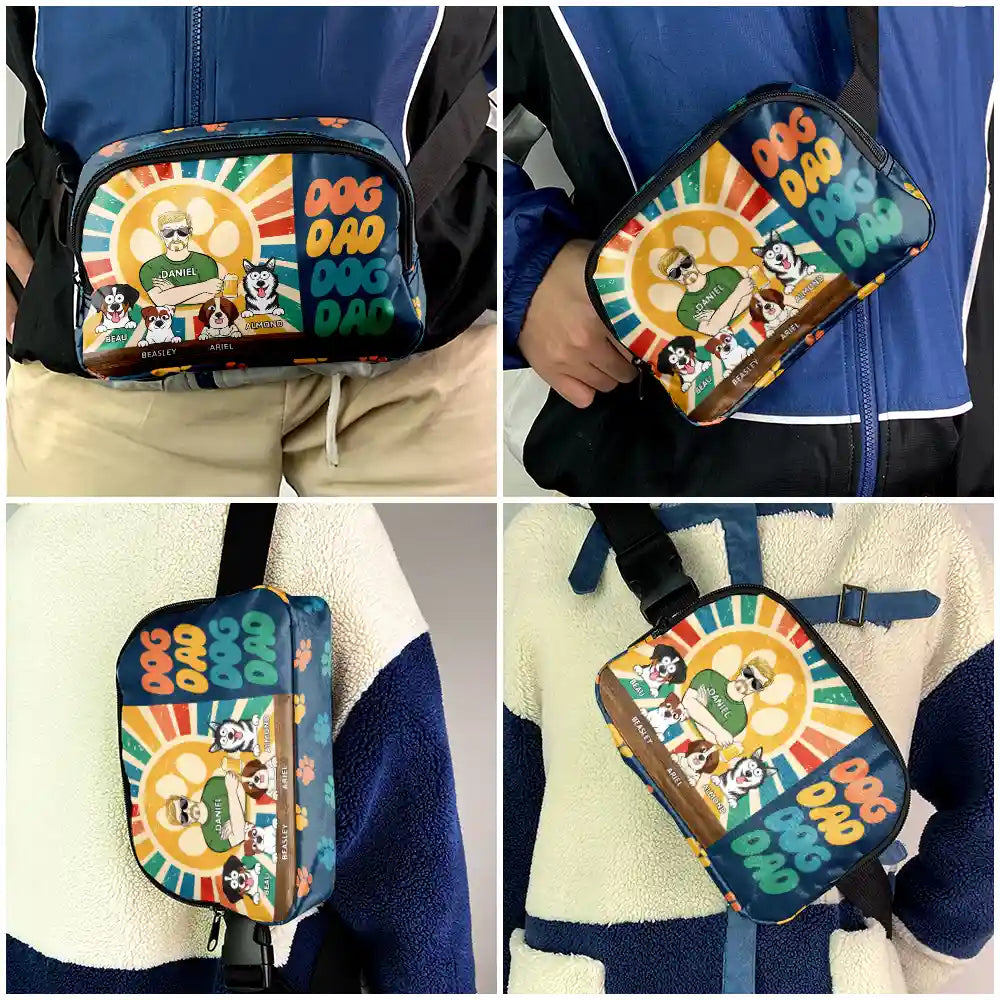 Gift For Men, Gift For Father, Dog Lovers, Dog Dad, Happy, Gift For Husband, Gift For Yourself - Retro Dog Dad - Personalized Crossbody Belt Bag
