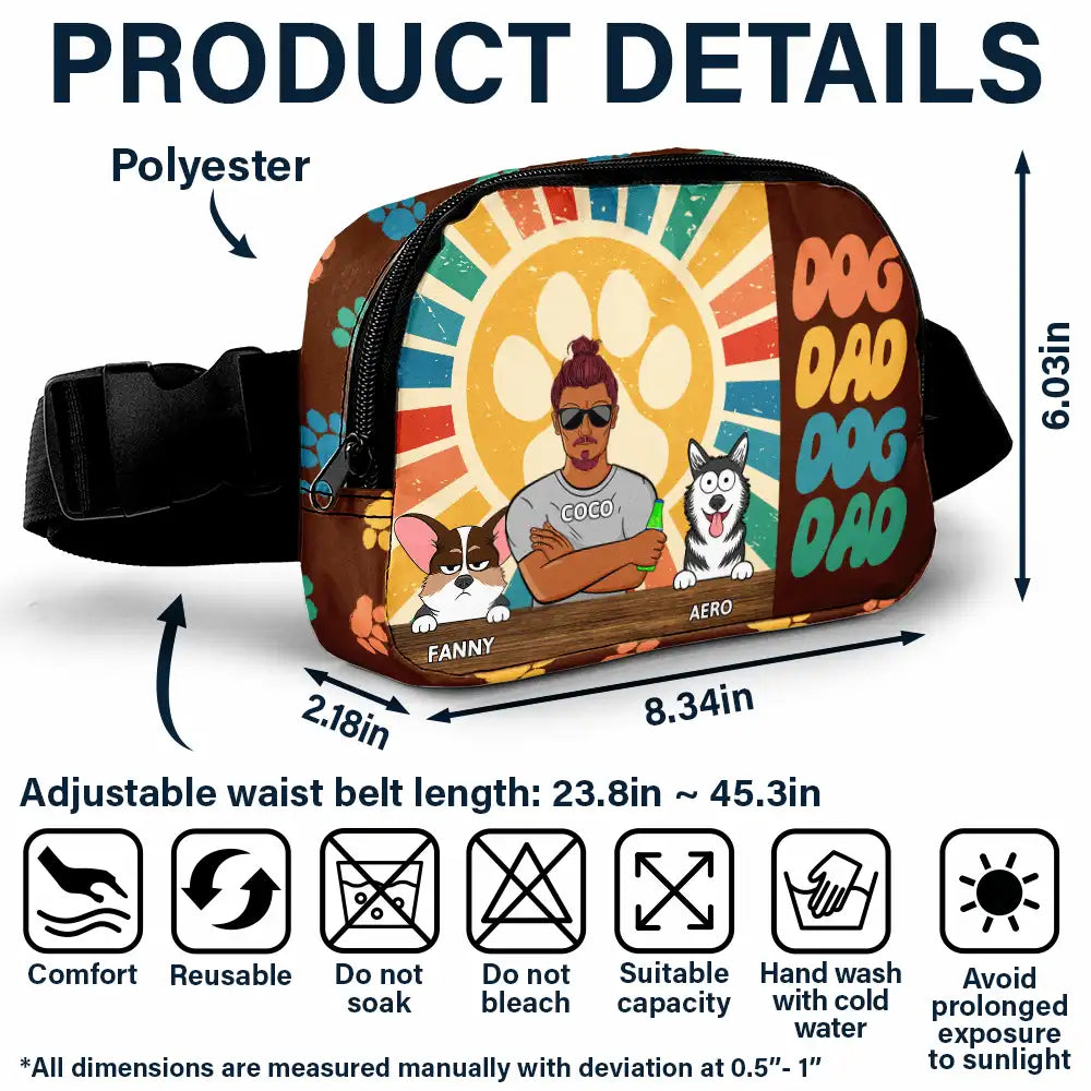 Gift For Men, Gift For Father, Dog Lovers, Dog Dad, Happy, Gift For Husband, Gift For Yourself - Retro Dog Dad - Personalized Crossbody Belt Bag