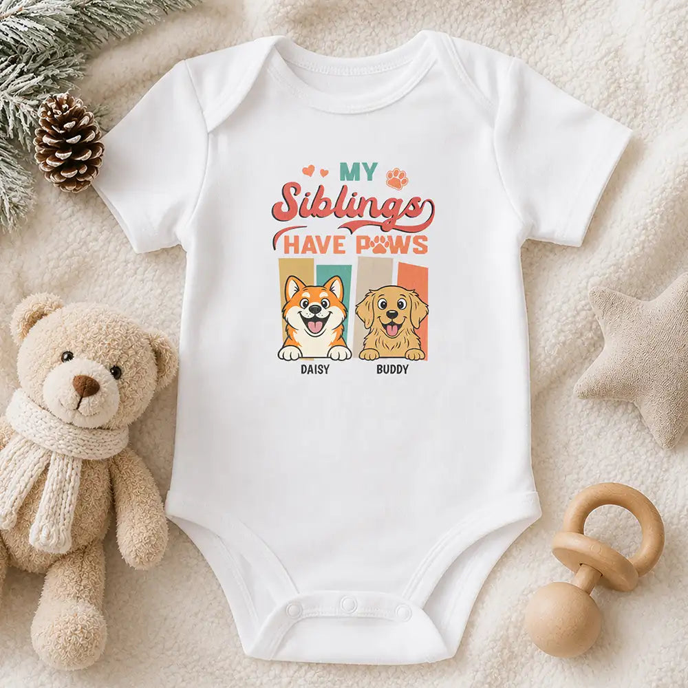 Retro Dogs Cats Siblings Have Paws - Personalized Baby Onesie