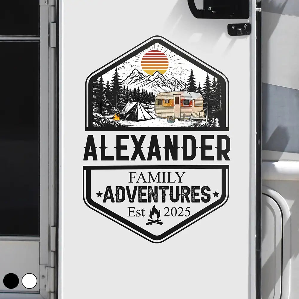 Camping,Campsite,Happy,Family - Retro Family Adventure - Personalized Decor Decal