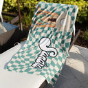 Gift For Yourself,Gift For Women,Happy - Retro Groovy Name Girl By The Beach - Personalized Beach Towel