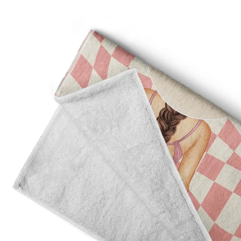 Gift For Yourself,Gift For Women,Happy - Retro Groovy Name Girl By The Beach - Personalized Beach Towel