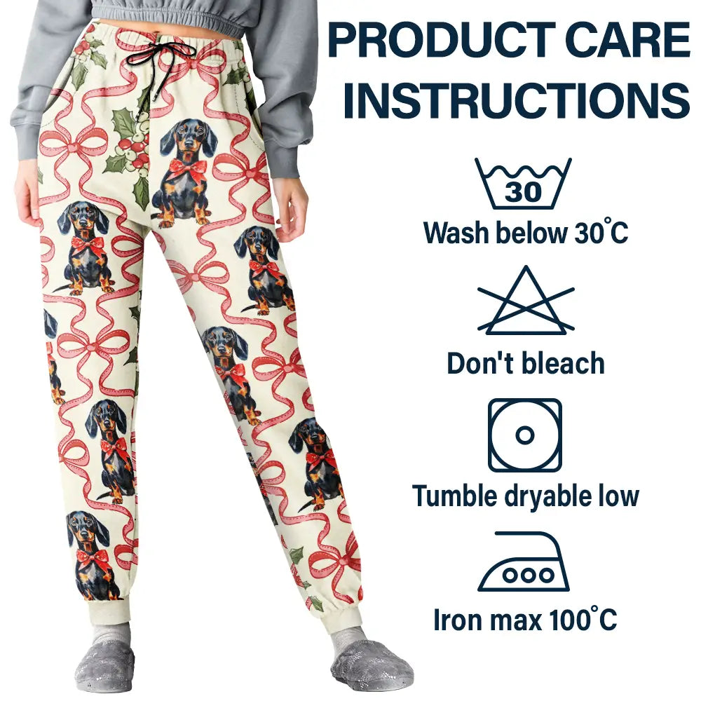 Dog Lovers,Dog Mom,Christmas,Happy - Retro Holy Berries And Decorative Bow - Personalized Pajama Pants