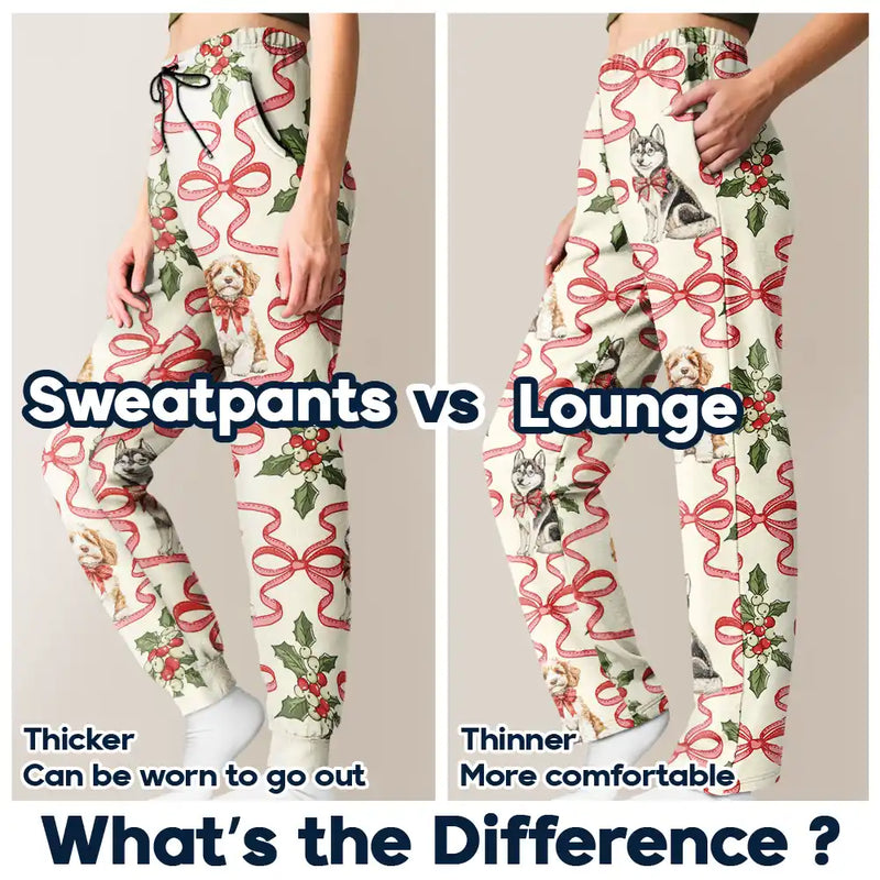 Dog Lovers,Dog Mom,Christmas,Happy - Retro Holy Berries And Decorative Bow - Personalized Pajama Pants