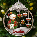 Gift For Grandma, Gift For Grandparents, Christmas, Love - Retro Patchwork Snowman - Personalized Glass Ornament With Silver Cap