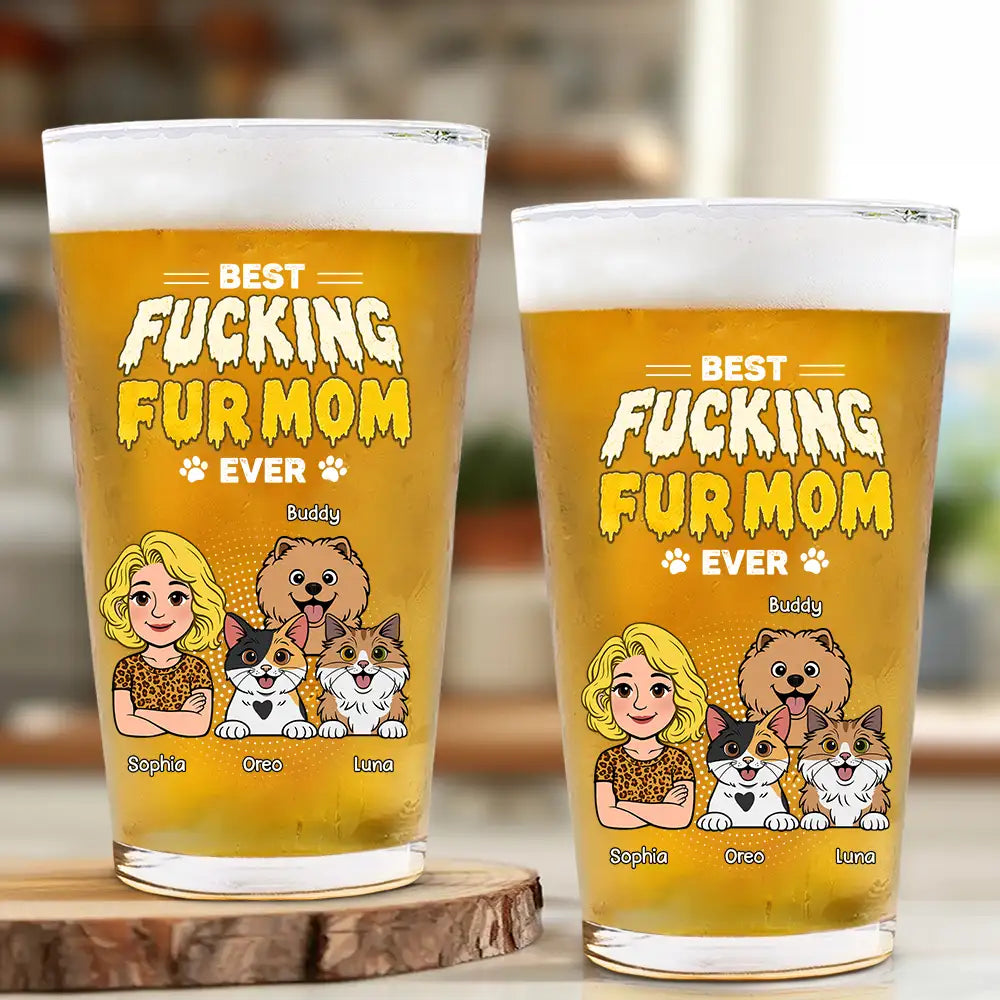 Dog Mom,Dog Dad,Cat Mom,Cat Dad,Pet Mom,Pet Dad,Top Market,Vector,Humorous - Retro Style Best Dog Cat Dad - Personalized Beer Glass