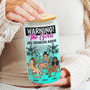 Retro Style Besties Warning The Girls Are Drinking Again - Personalized Ombre Frosted Glass Can