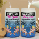Retro Style Besties Warning The Girls Are Drinking Again - Personalized Ombre Frosted Glass Can