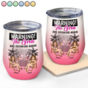 Gift For Bestie,Humorous,Beach,Summer,Vector - Retro Style Besties Warning The Girls Are Drinking Again - Personalized Wine Tumbler