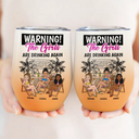 Gift For Bestie,Humorous,Beach,Summer,Vector - Retro Style Besties Warning The Girls Are Drinking Again - Personalized Wine Tumbler