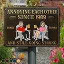 Top Market, Wedding Anniversary, Humorous, Old Couples, Summer, Gift For Couples, Vector - Retro Style Couple Annoying Each Other - Personalized Classic Metal Signs