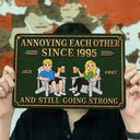 Top Market, Wedding Anniversary, Humorous, Old Couples, Summer, Gift For Couples, Vector - Retro Style Couple Annoying Each Other - Personalized Classic Metal Signs