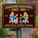 Top Market,Humorous,Old Couples,Outdoor Decor,Gift For Couples,Vector - Retro Style Couple Annoying Each Other And Still Going Strong - Personalized Classic Metal Signs