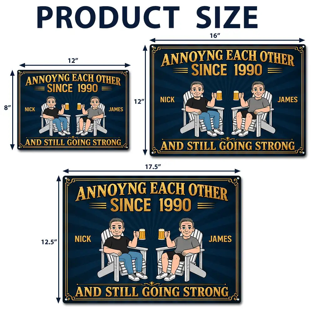 Top Market,Humorous,Old Couples,Outdoor Decor,Gift For Couples,Vector - Retro Style Couple Annoying Each Other And Still Going Strong - Personalized Classic Metal Signs