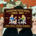 Top Market,Humorous,Old Couples,Outdoor Decor,Gift For Couples,Vector - Retro Style Couple Annoying Each Other And Still Going Strong - Personalized Classic Metal Signs