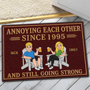 Humorous,Indoor Decor,Old Couples,Gift For Couples,Vector - Retro Style Couple Annoying Each Other And Still Going Strong - Personalized Doormat