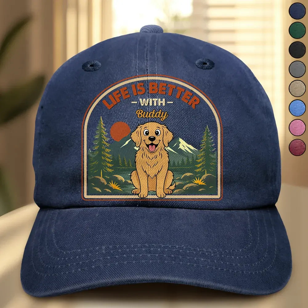 Retro Style Life Is Better With Dog Cat - Personalized Vintage Washed Denim Cap