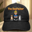 Dog Mom,Dog Dad,Dog Lovers,Cat Mom,Cat Dad,Cat Lovers,Pet Lovers,Pet Mom,Pet Dad,Top Market,Non-Eng,Vector,Proud - Retro Style The Dogfather Catfather - Personalized Vintage Washed Denim Cap