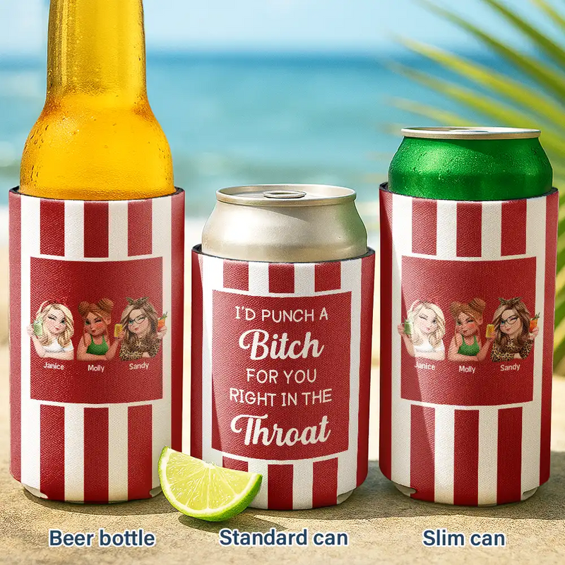 Gift For Bestie,Gifts For Colleagues,Gift For Sisters,Funny,Gift For Sibling - Right In The Throat 3D Bestie - Personalized Can Cooler Sleeve
