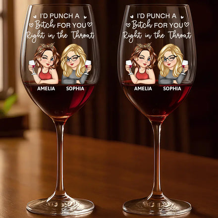 Right In The Throat Besties Sisters - Verre à vin personnalisé
