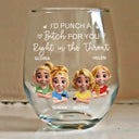 Funny,Gift For Bestie,Gifts For Colleagues,Gift For Sisters - Right In The Throat Besties Sisters Cartoon - Personalized Stemless Wine Glass