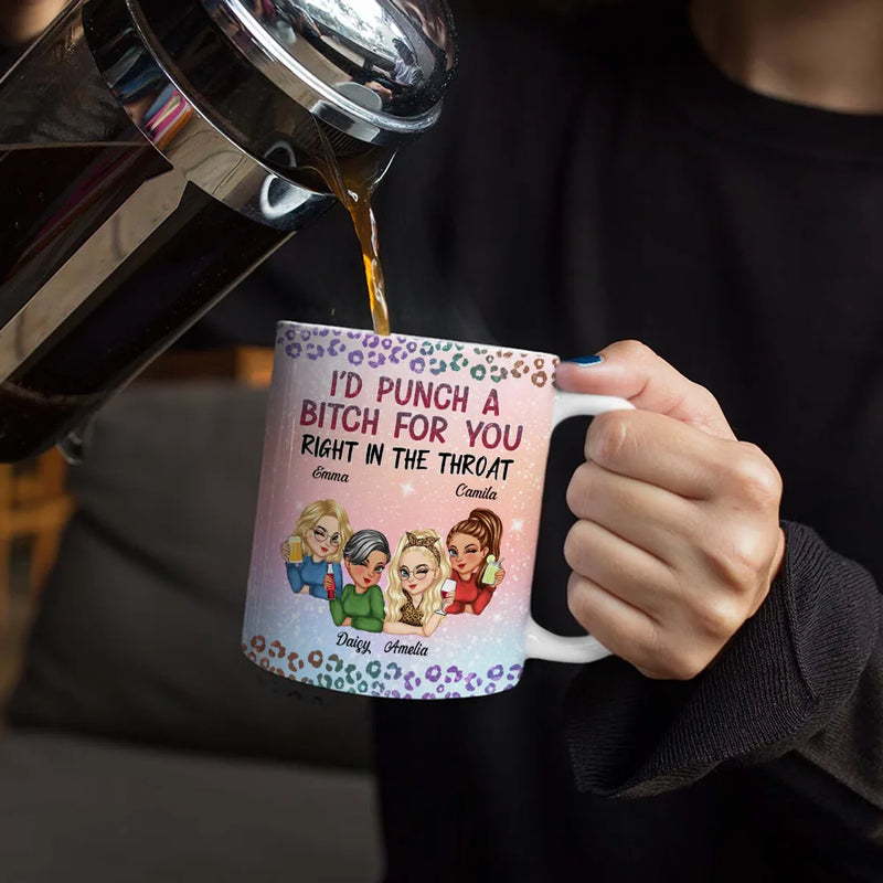 Gift For Bestie, Gift For Sisters, Gift For Women, Gifts For Colleagues, Funny - Right In The Throat Besties Twinkle Leopard - Personalized White Edge-to-Edge Mug