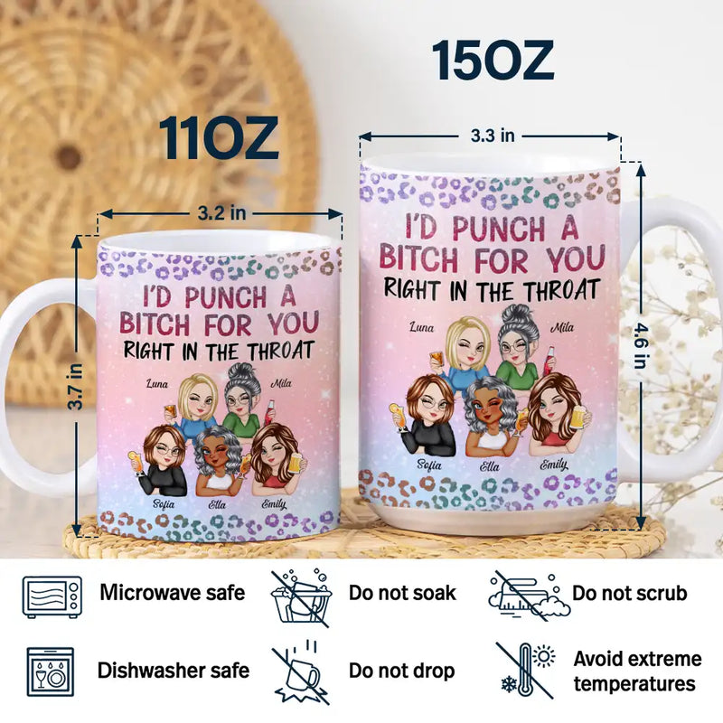 Gift For Bestie, Gift For Sisters, Gift For Women, Gifts For Colleagues, Funny - Right In The Throat Besties Twinkle Leopard - Personalized White Edge-to-Edge Mug