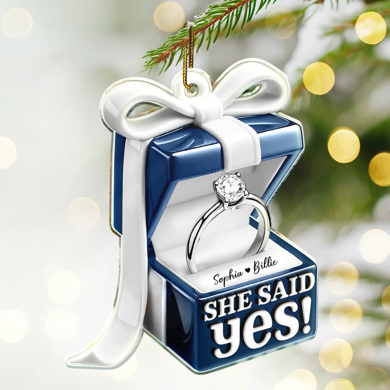 Christmas,Gift For Couples,Love,Gift For Husband,Gift For Wife,Gift For Boyfriend,Gift For Girlfriend - Ring Box She Said Yes - Personalized Custom Shaped Acrylic Ornament