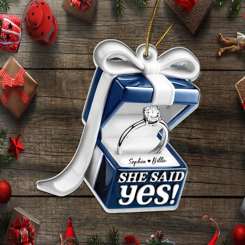 Christmas,Gift For Couples,Love,Gift For Husband,Gift For Wife,Gift For Boyfriend,Gift For Girlfriend - Ring Box She Said Yes - Personalized Custom Shaped Acrylic Ornament