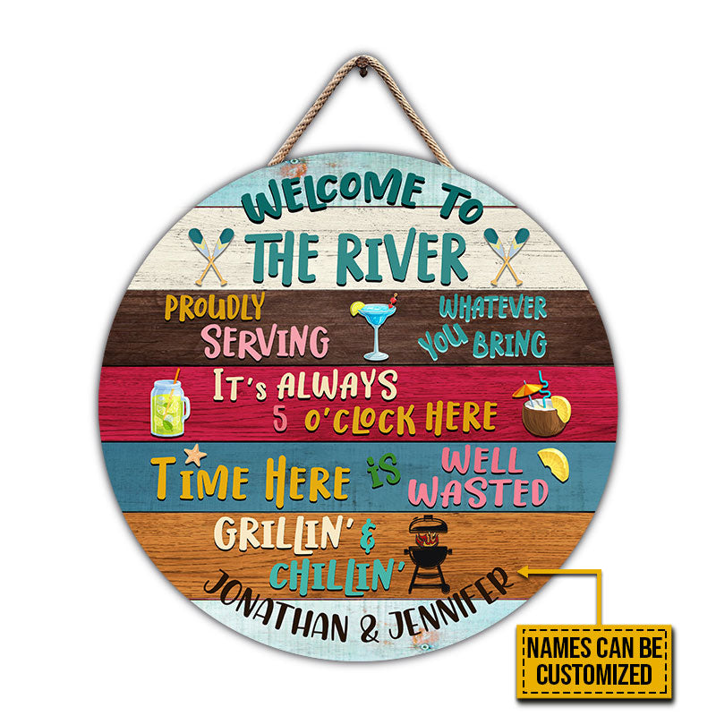 River House Welcome Proudly Custom Wood Circle Sign