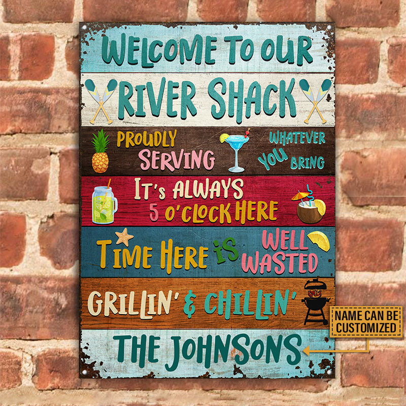 River Shack Welcome Proudly Serving Custom Classic Metal Signs, Fun Sign For The River Home