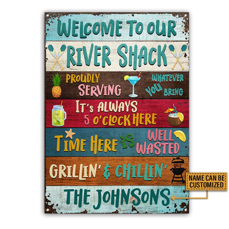River Shack Welcome Proudly Serving Custom Classic Metal Signs, Fun Sign For The River Home