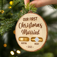Happy,Christmas,Gift For Couples,Married ,Engaged - Rustic Keepsake For Our First Season Of Forever - Personalized Custom Shaped Wooden Ornament