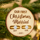 Happy,Christmas,Gift For Couples,Married ,Engaged - Rustic Keepsake For Our First Season Of Forever - Personalized Custom Shaped Wooden Ornament