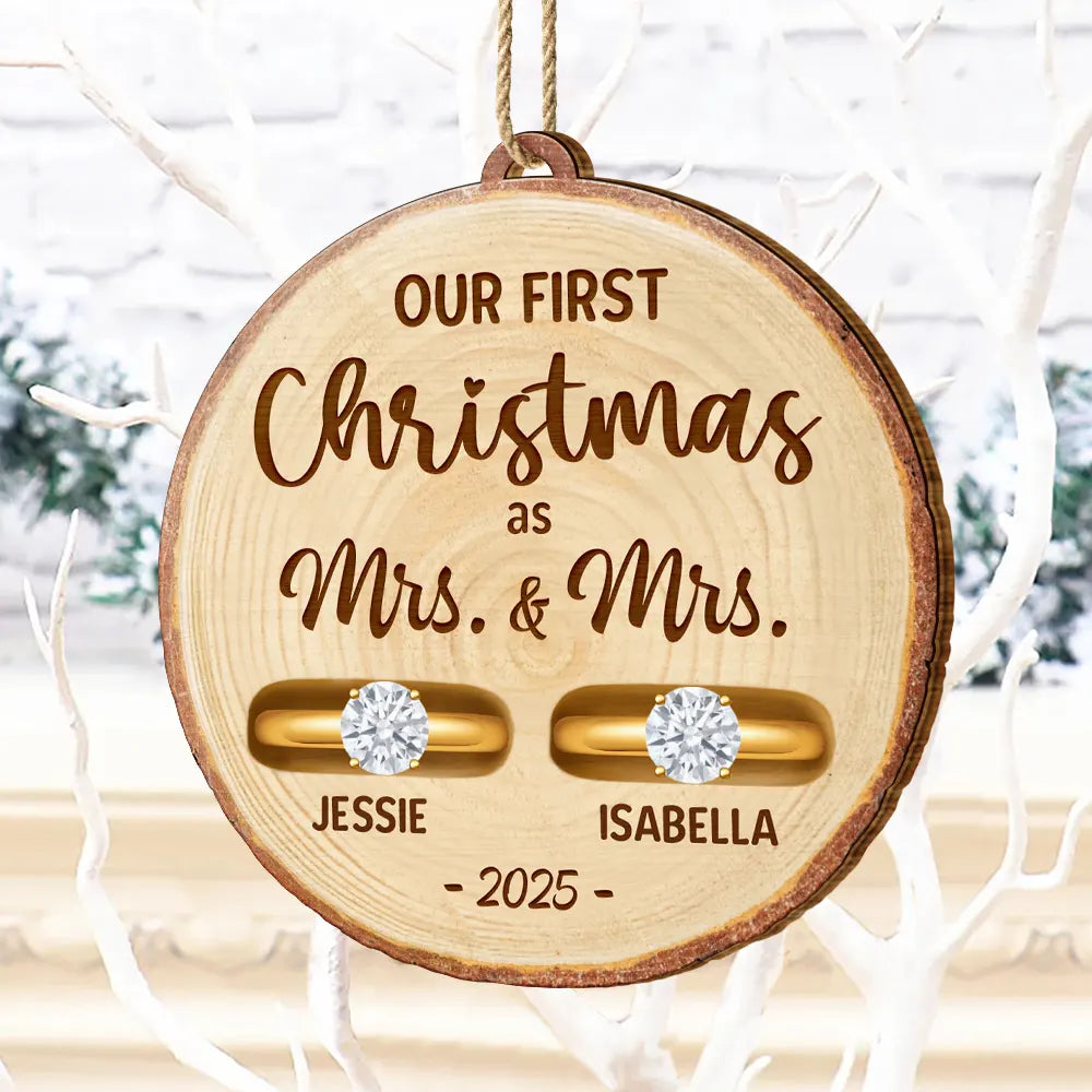 Happy,Christmas,Gift For Couples,Married ,Engaged - Rustic Keepsake For Our First Season Of Forever - Personalized Custom Shaped Wooden Ornament