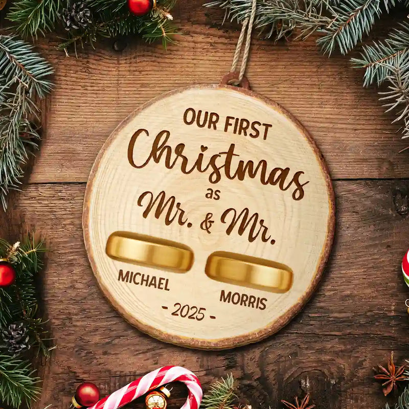 Happy,Christmas,Gift For Couples,Married ,Engaged - Rustic Keepsake For Our First Season Of Forever - Personalized Custom Shaped Wooden Ornament