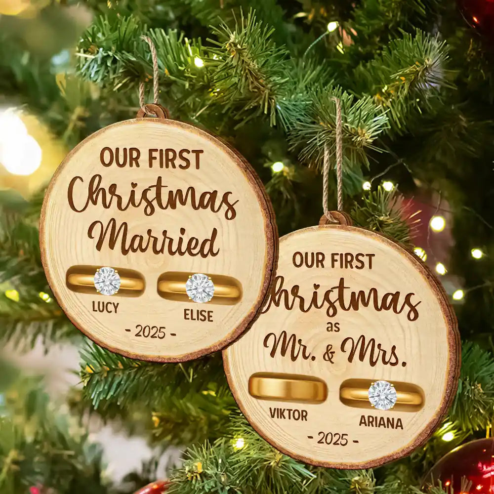 Happy,Christmas,Gift For Couples,Married ,Engaged - Rustic Keepsake For Our First Season Of Forever - Personalized Custom Shaped Wooden Ornament
