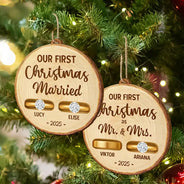 Happy,Christmas,Gift For Couples,Married ,Engaged - Rustic Keepsake For Our First Season Of Forever - Personalized Custom Shaped Wooden Ornament