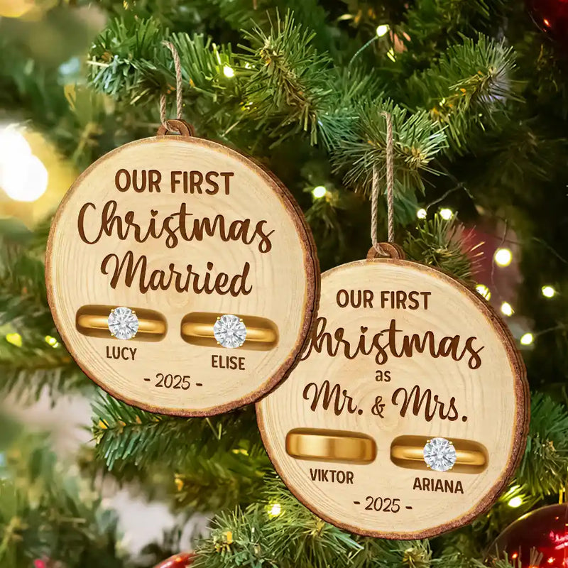 Happy,Christmas,Gift For Couples,Married ,Engaged - Rustic Keepsake For Our First Season Of Forever - Personalized Custom Shaped Wooden Ornament
