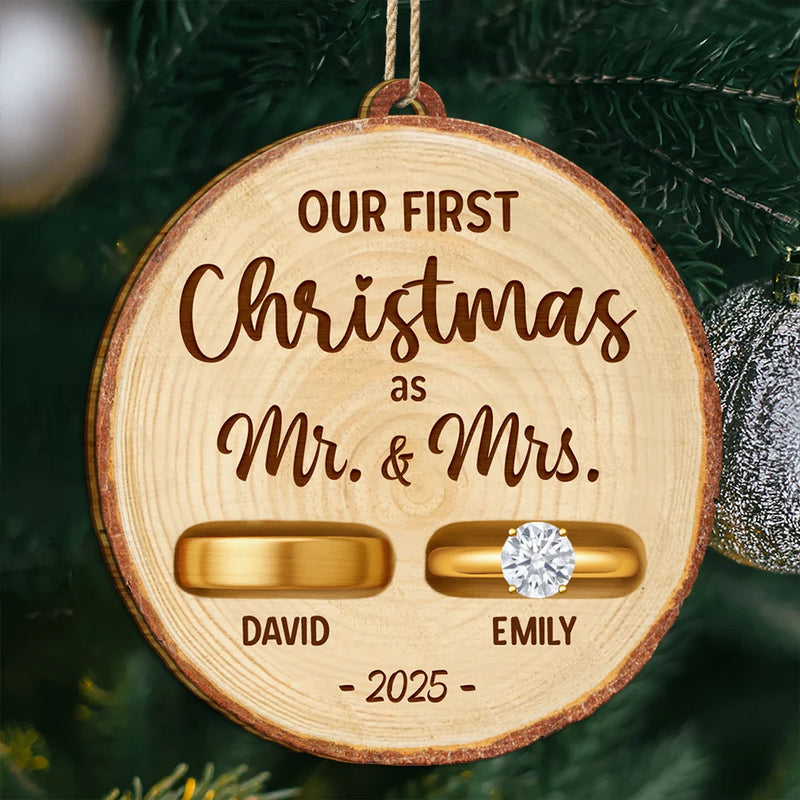 Happy,Christmas,Gift For Couples,Married ,Engaged - Rustic Keepsake For Our First Season Of Forever - Personalized Custom Shaped Wooden Ornament