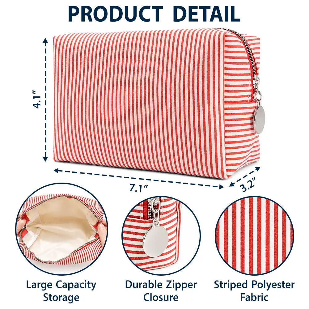 Top Market, Gift For Yourself, Gift For Women, Vector, Happy - Woman Sitting With Birth Month Flower - Personalized Striped Cosmetic Bag