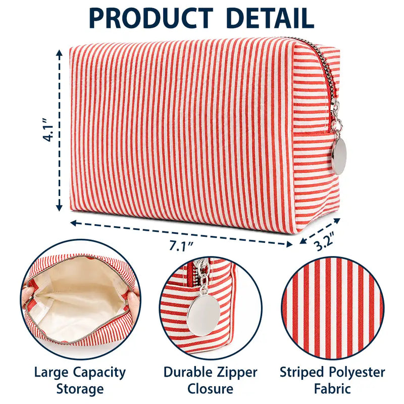 Top Market, Gift For Yourself, Gift For Women, Vector, Happy - Woman Sitting With Birth Month Flower - Personalized Striped Cosmetic Bag