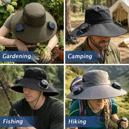 Gift For Grandpa,Gift For Father,Fishing,Happy,Icon - Grandpa's Keepers Camouflage Pattern - Personalized Solar Fan Hat