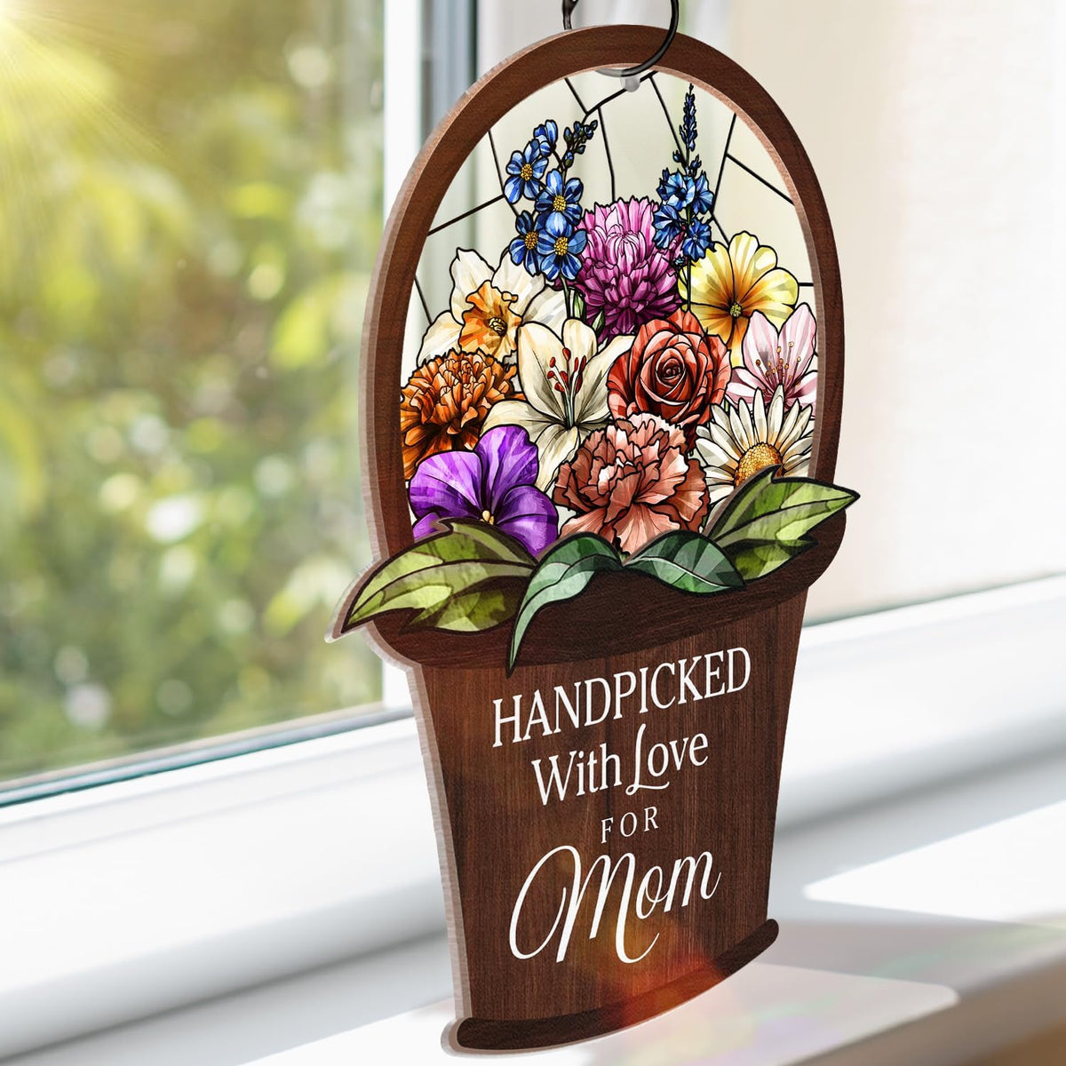 Wander Prints Gift For Mom - Handpicked With Love Window Hanging Suncatcher Ornament - Mother’s Day, Birthday Gift AZCS