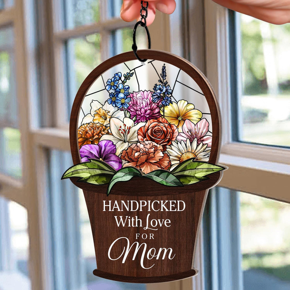Wander Prints Gift For Mom - Handpicked With Love Window Hanging Suncatcher Ornament - Mother’s Day, Birthday Gift AZCS