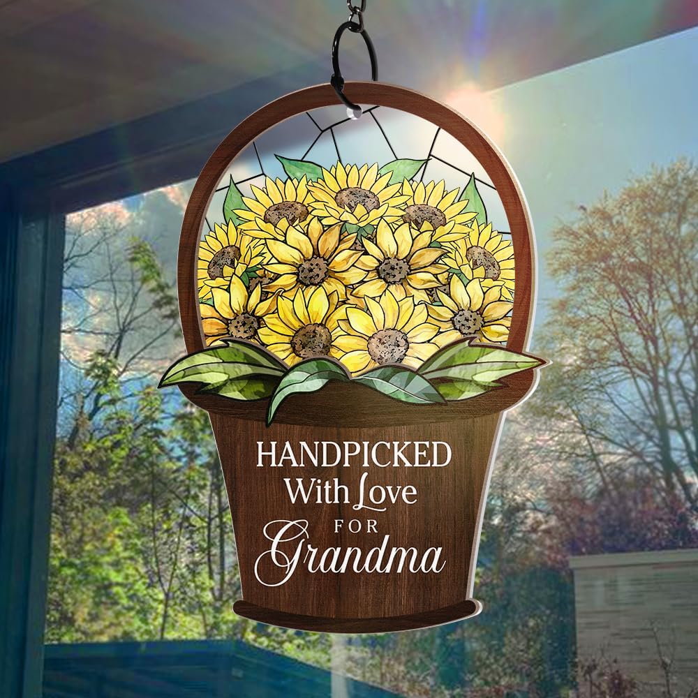 Wander Prints Gift For Grandma - Handpicked With Love Window Hanging Suncatcher Ornament - Mother’s Day, Birthday Gift AZCS