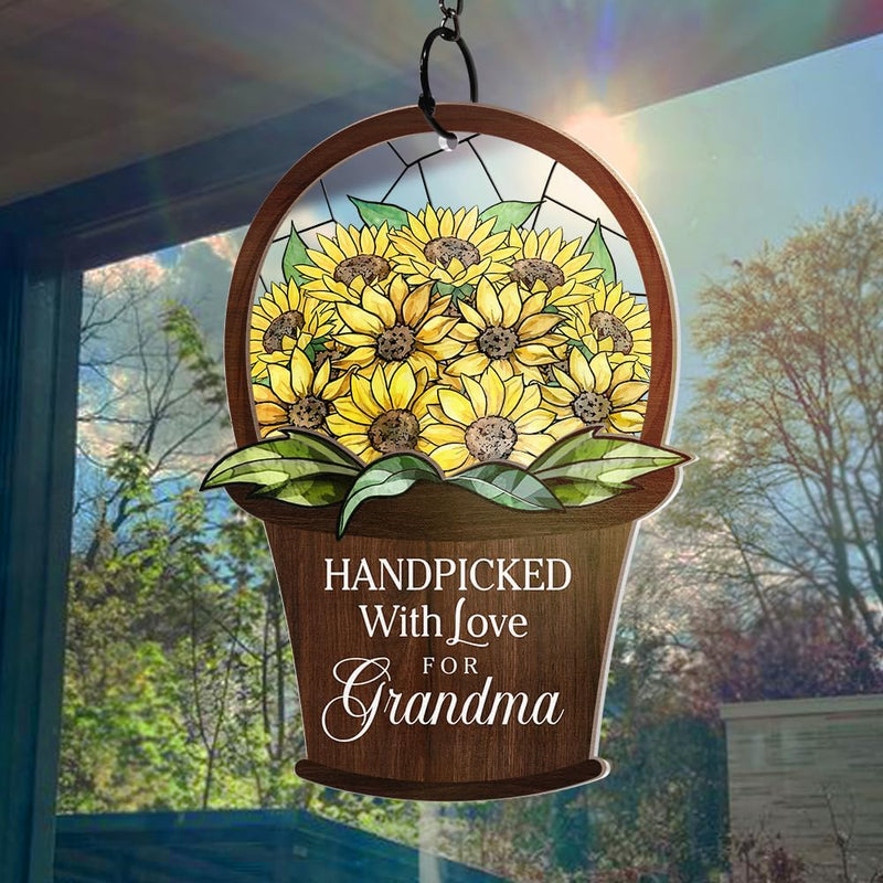 Wander Prints Gift For Grandma - Handpicked With Love Window Hanging Suncatcher Ornament - Mother’s Day, Birthday Gift AZCS