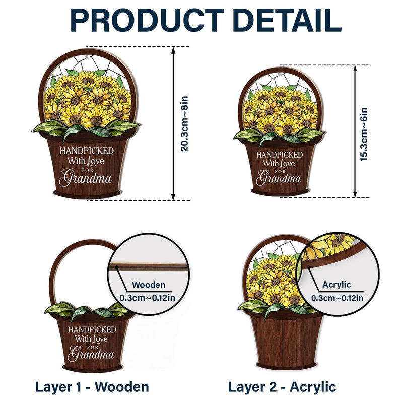 Wander Prints Gift For Grandma - Handpicked With Love Window Hanging Suncatcher Ornament - Mother’s Day, Birthday Gift AZCS